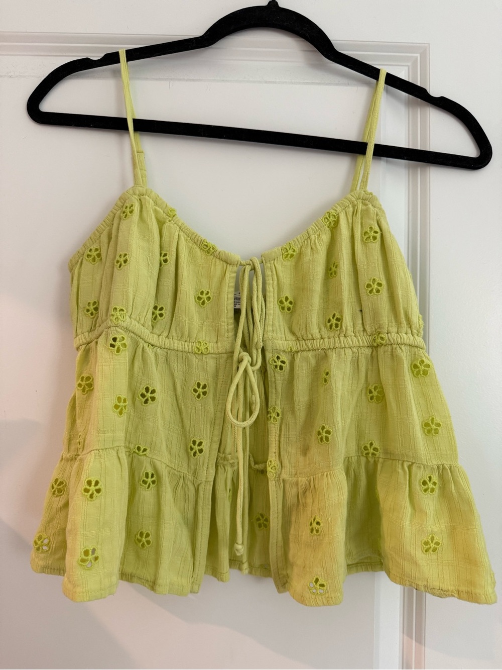 American Eagle Outfitters Lime Green Eyelet Tie-Front Peplum Tank